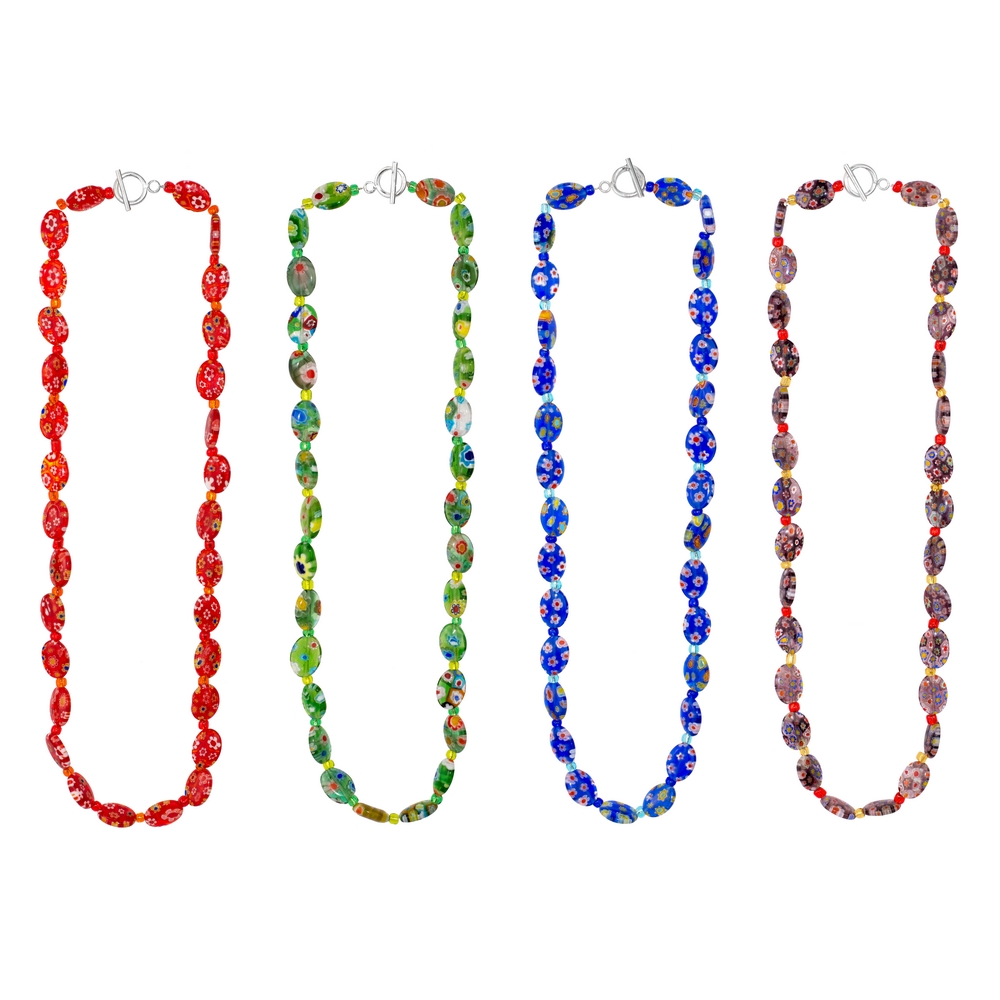 Necklace glass beads millefiori assorted colours