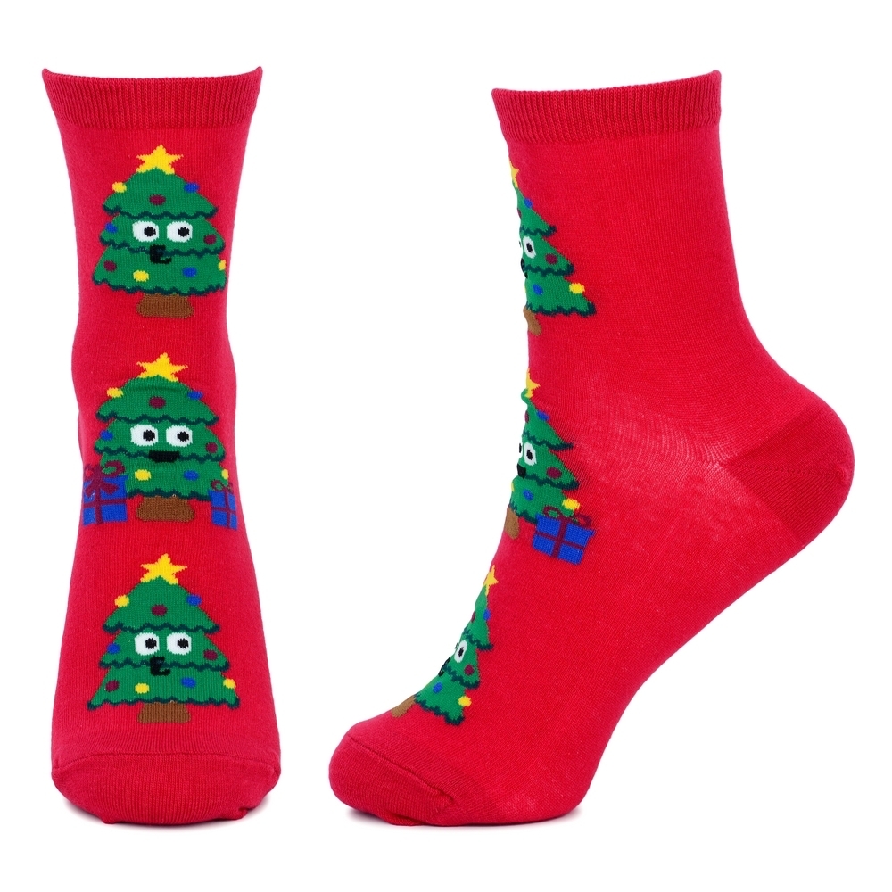 Socks cotton & spandex jolly christmas tree trio red - Image 2