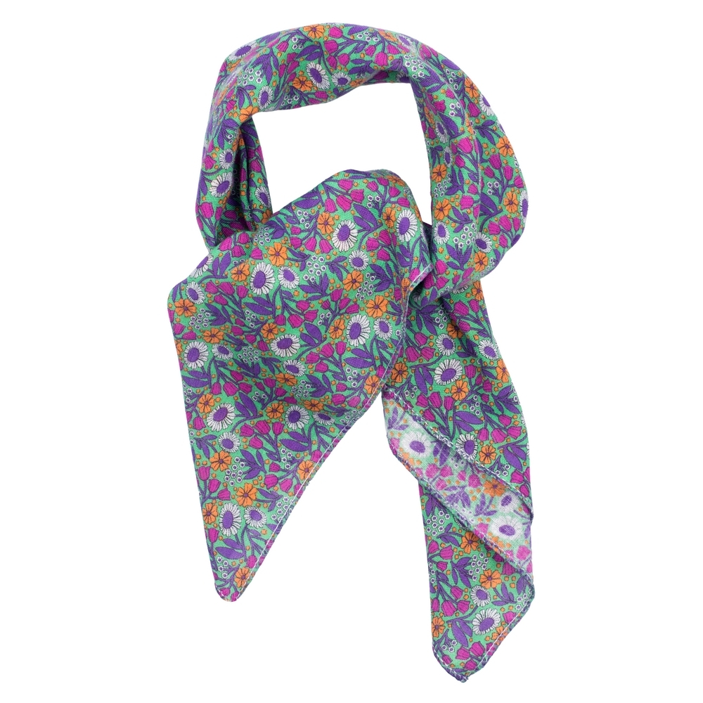 Scarf cotton kerchief morris inspired jewelled tones green