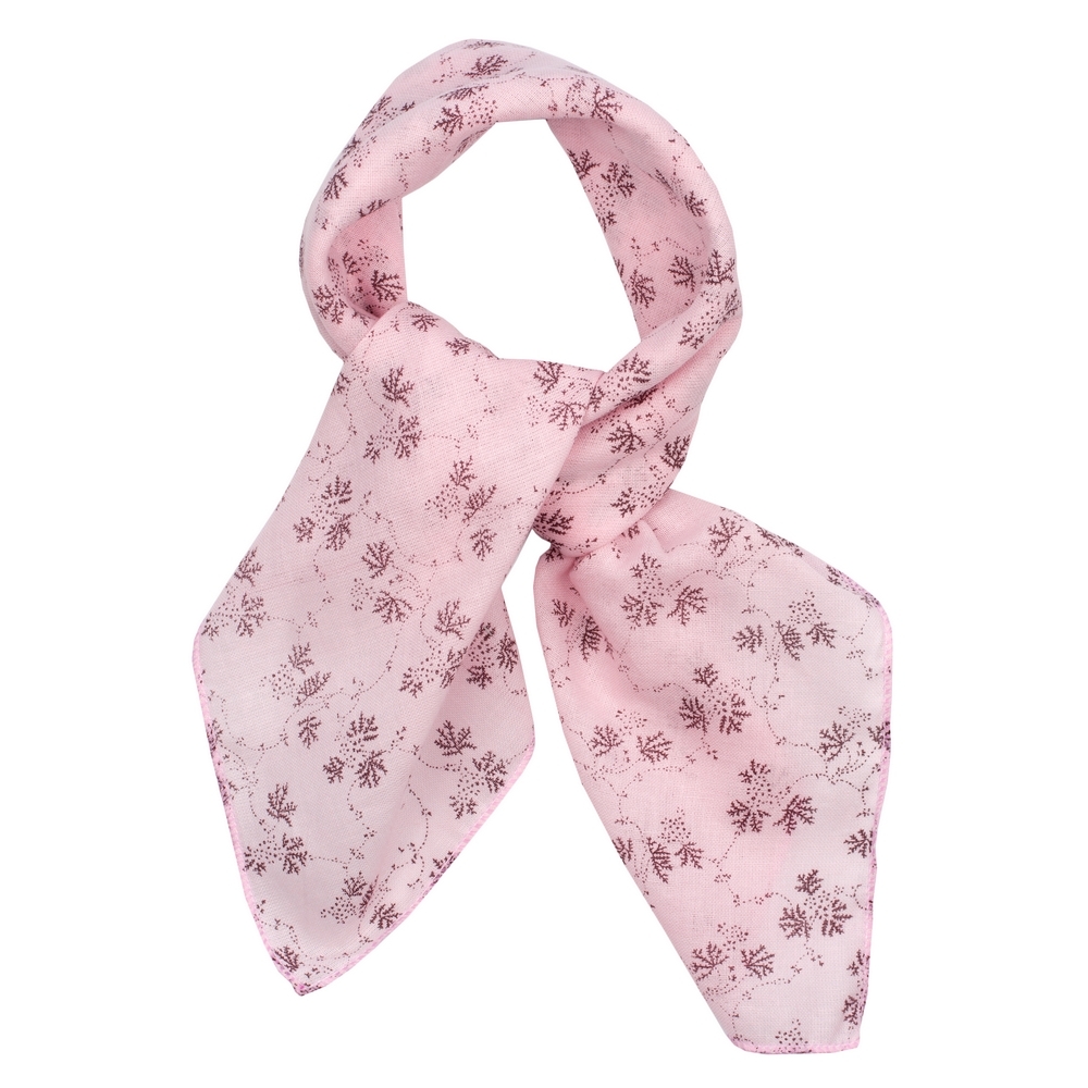 Scarf cotton kerchief etch leaf fern rose pink