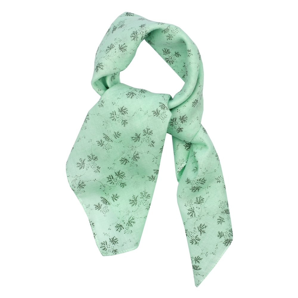 Scarf cotton kerchief etch leaf fern mint green