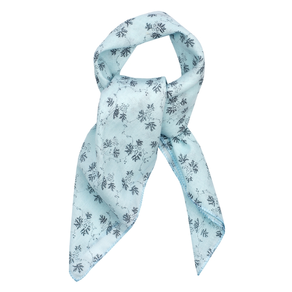 Scarf cotton kerchief etch leaf fern pale blue