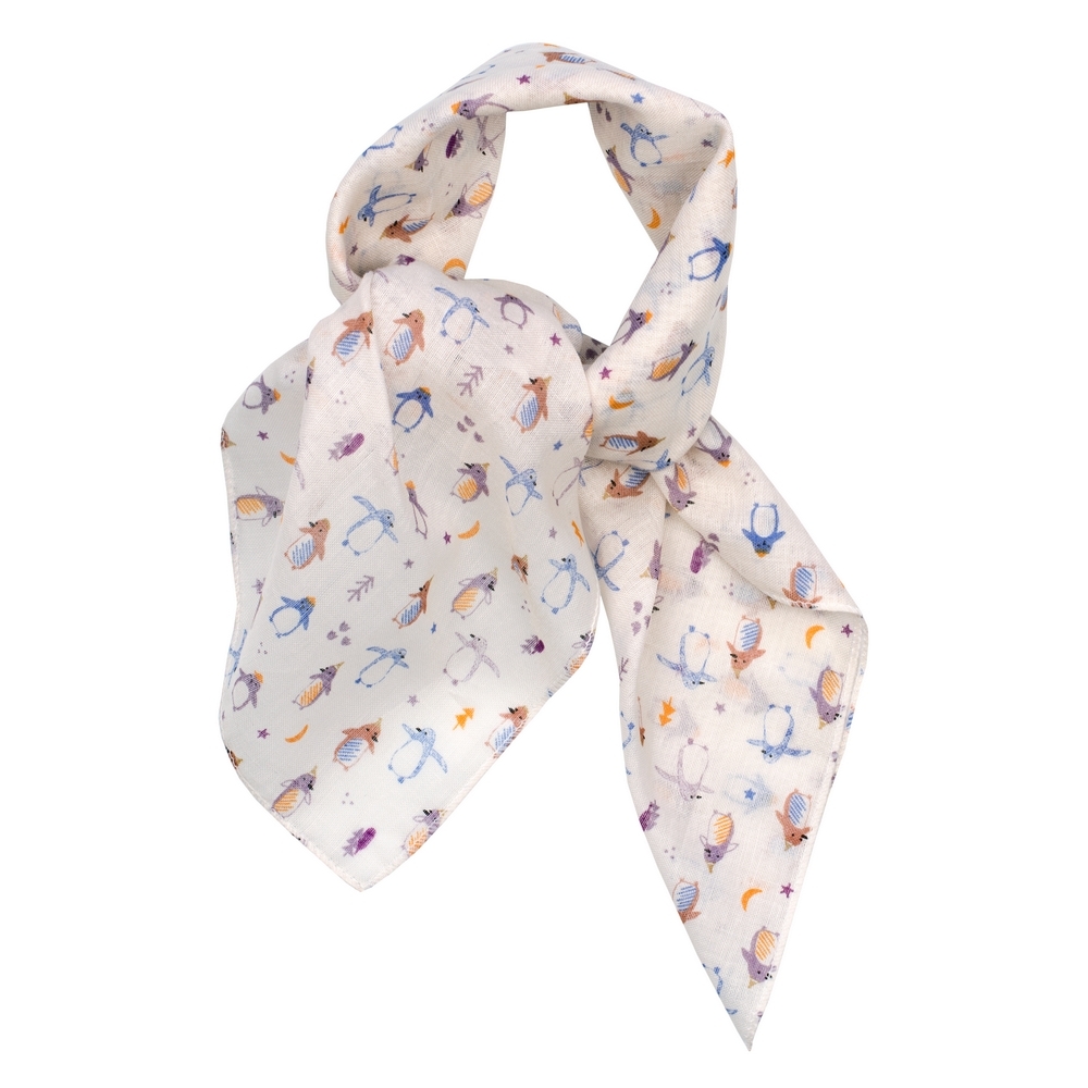 Scarf cotton kerchief perky penguin cream