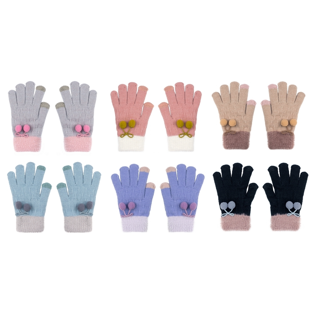 Gloves acrylic pompom bow