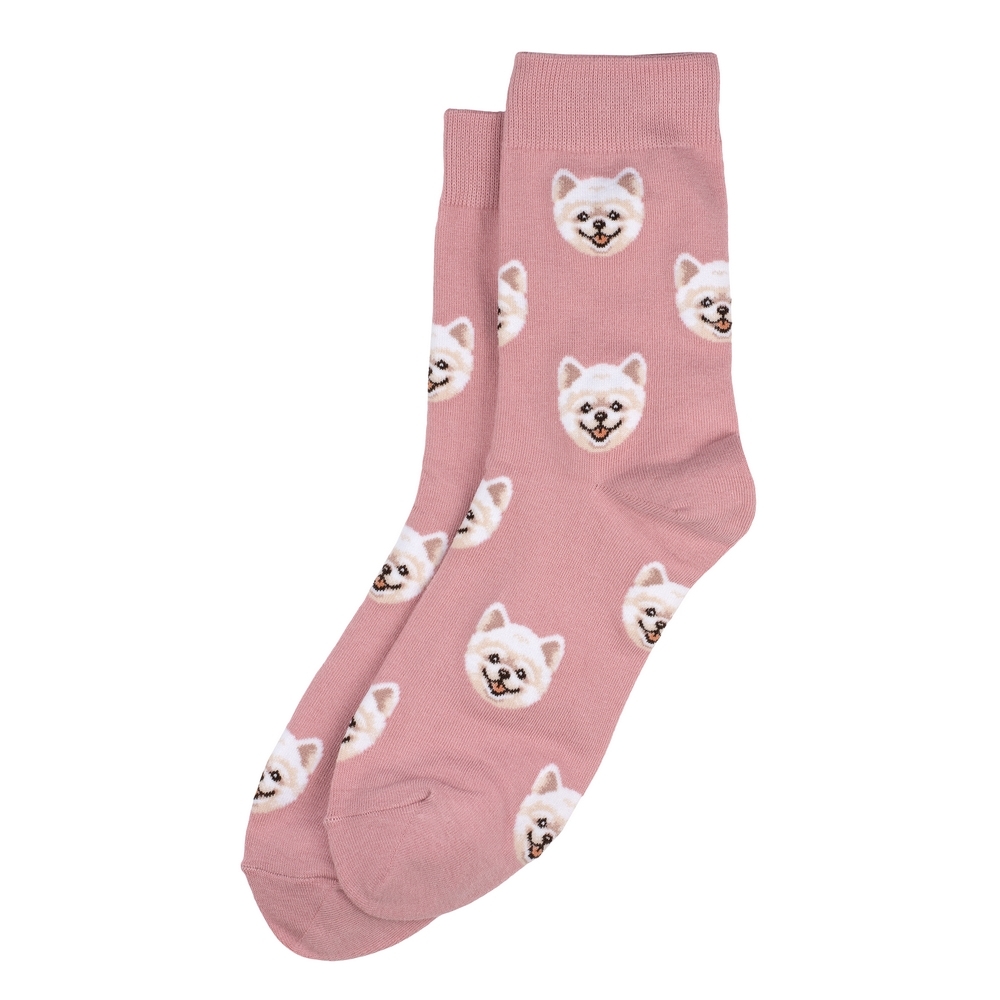 Socks cotton & spandex Pom dog Pomeranian Spitz pink