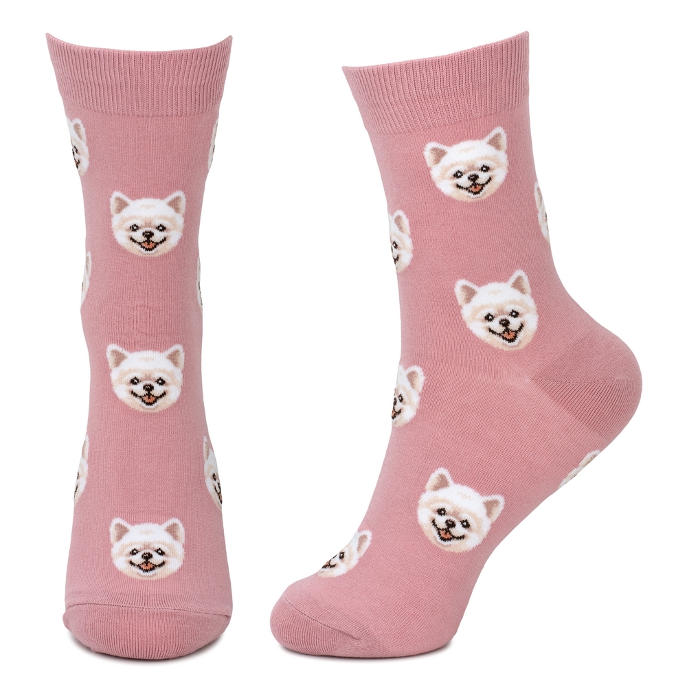 Socks cotton & spandex Pom dog Pomeranian Spitz pink - Image 2