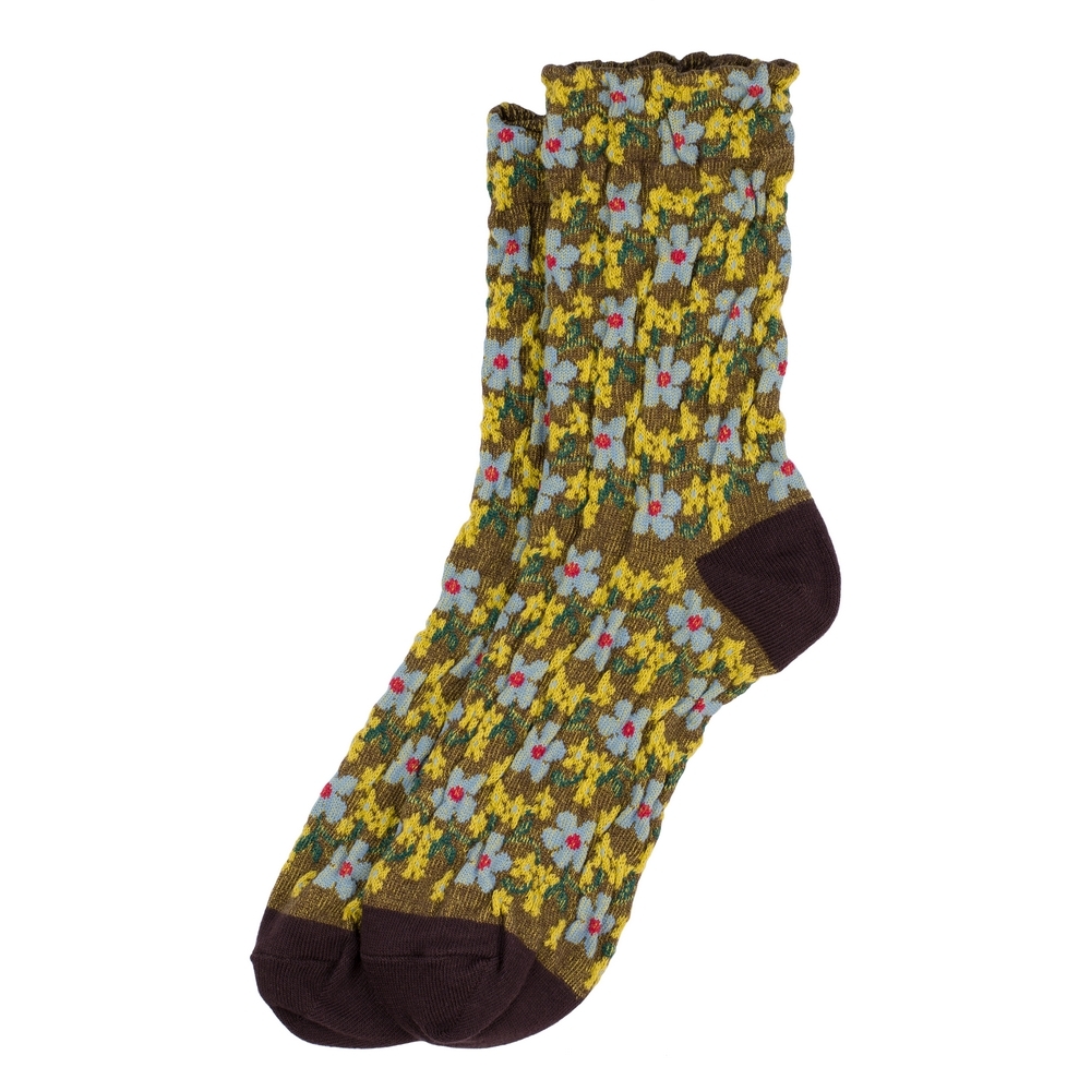 Socks cotton & spandex embossed petit fleur yellow