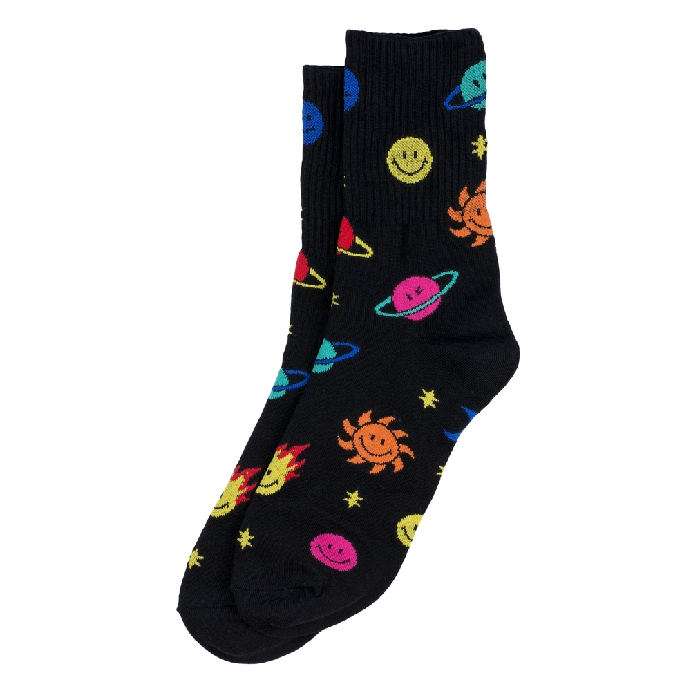 Socks cotton & spandex smiling face cosmos black