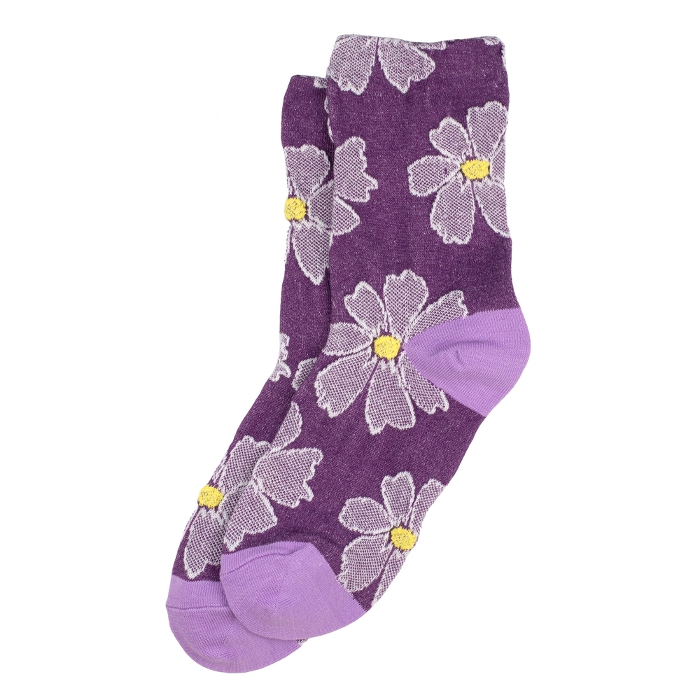 Socks cotton & spandex big bloom purple