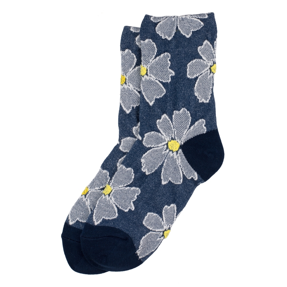 Socks cotton & spandex big bloom navy blue