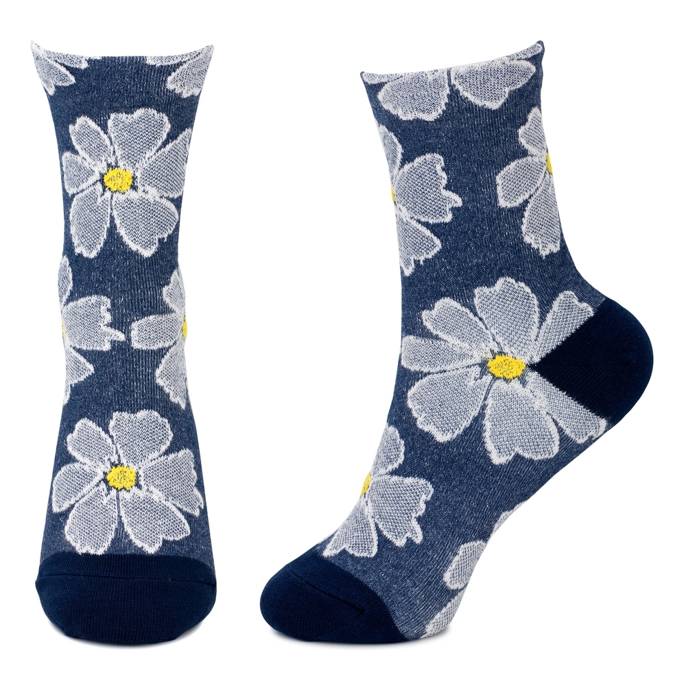 Socks cotton & spandex big bloom navy blue - Image 2