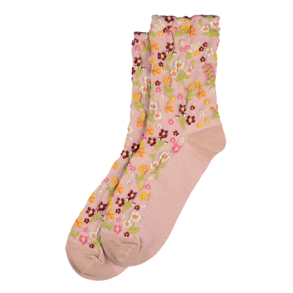 Socks cotton & spandex flower garden pink