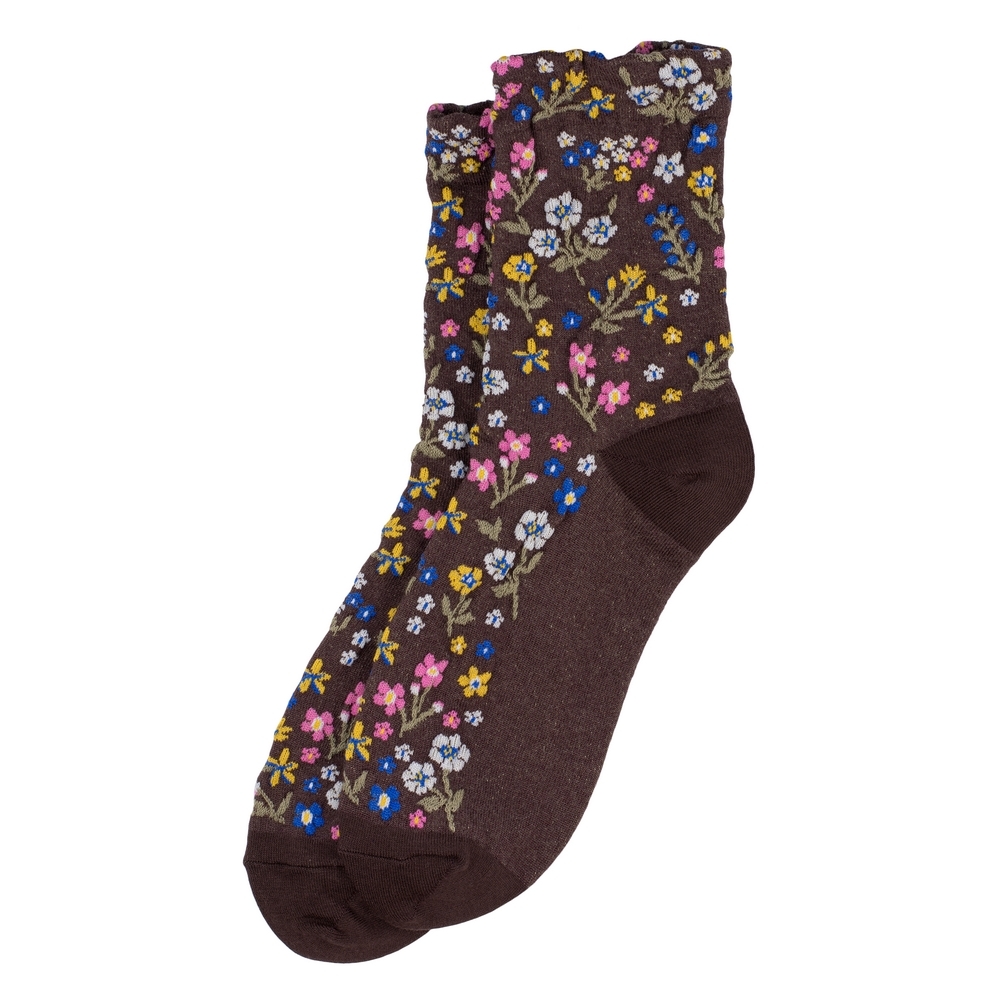Socks cotton & spandex flower garden brown