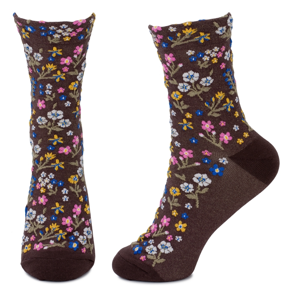 Socks cotton & spandex flower garden brown - Image 2