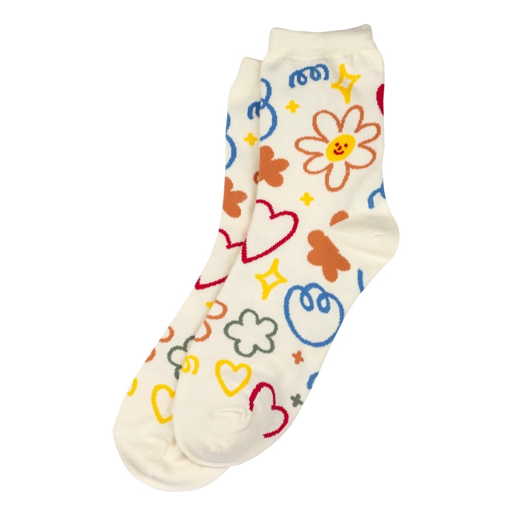 Socks cotton & spandex lazy scribbler off-white