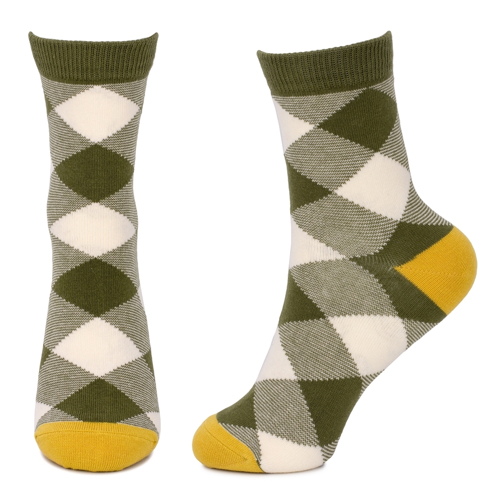 Socks cotton & spandex vintage check green - Image 2