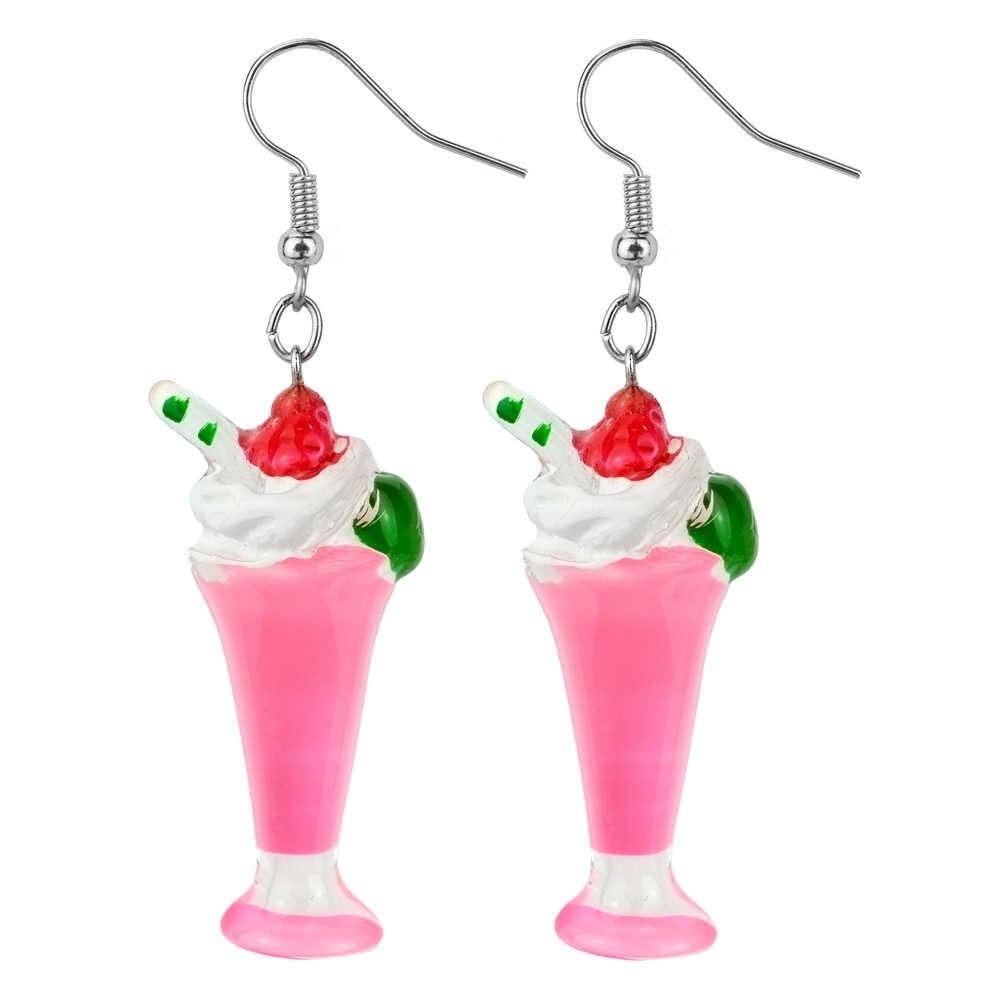 Drop earring resin ice cream sundae pink
