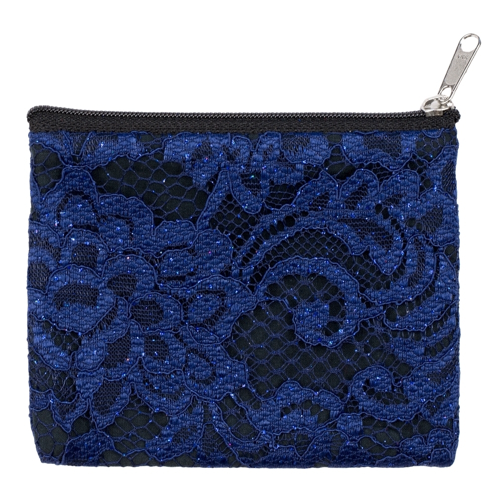 Coin purse cotton lace navy blue on black