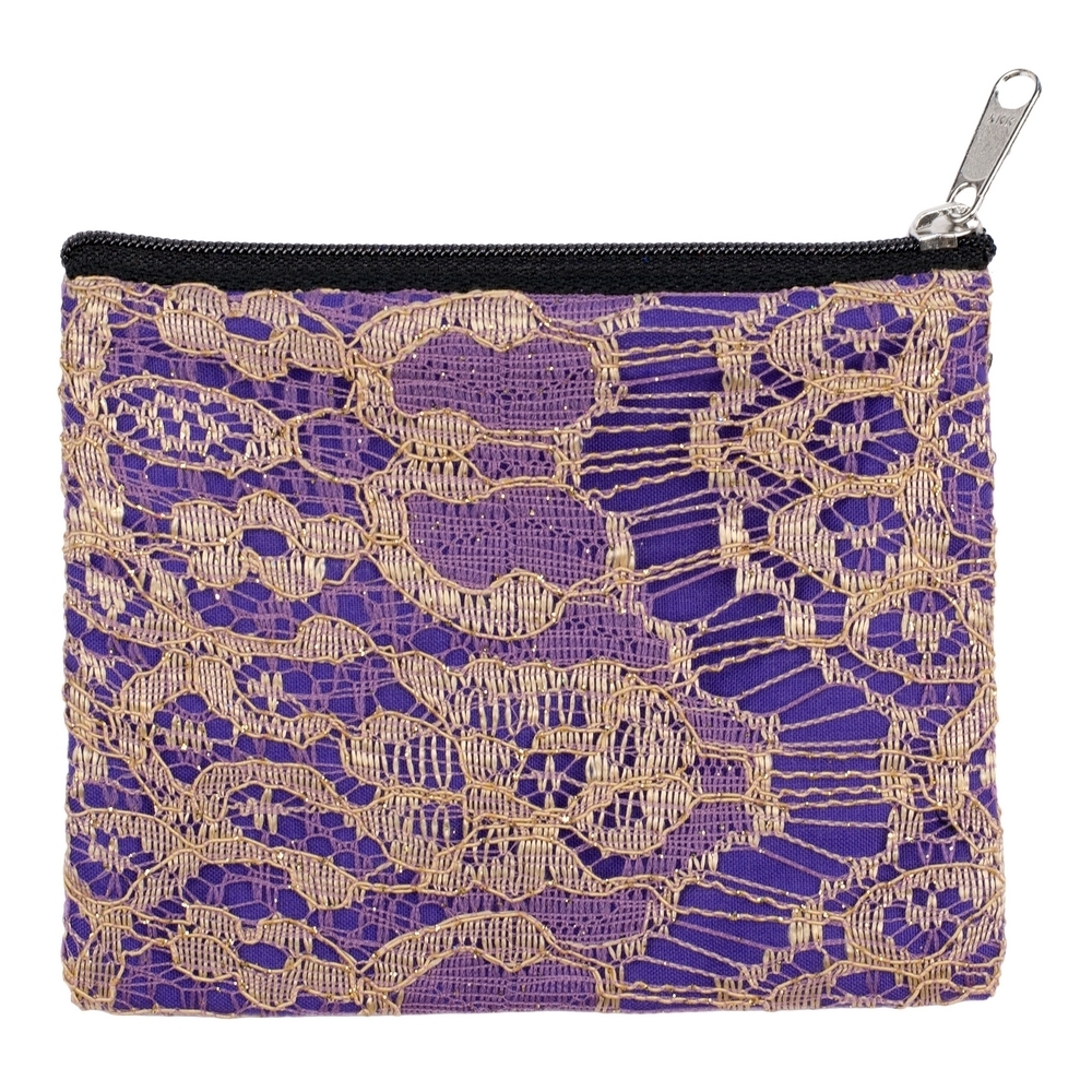 Coin purse cotton lace gold on purple