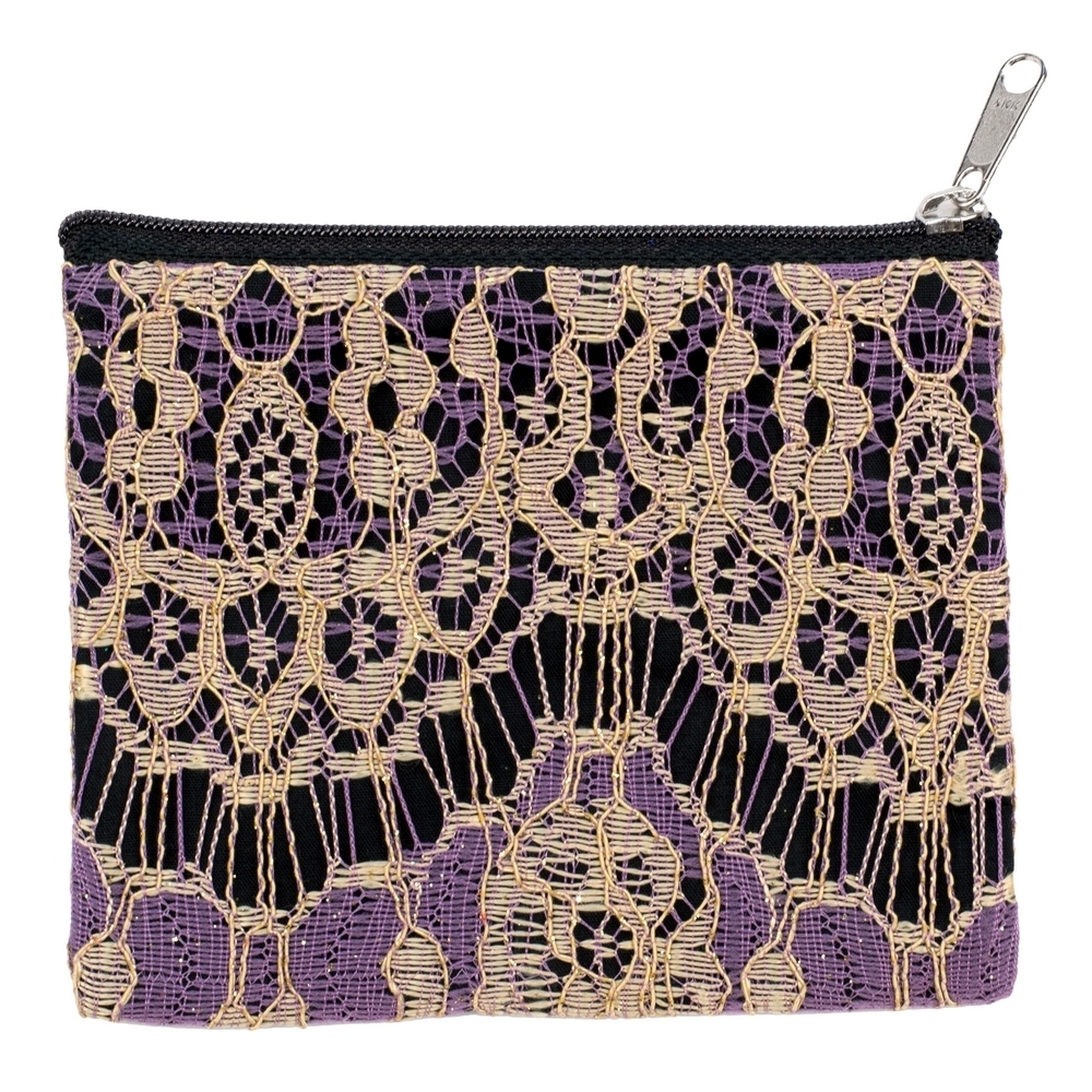 Coin purse cotton lace purple on black