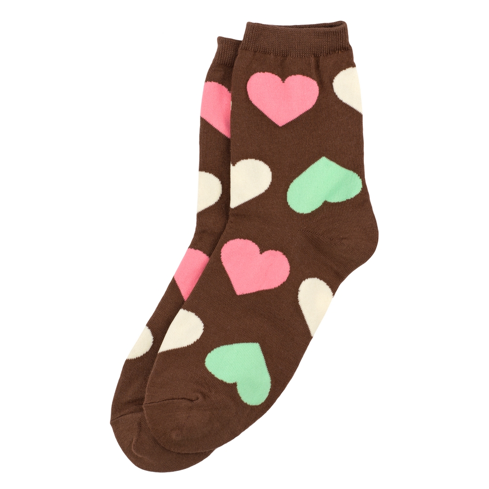 Socks cotton & spandex large tonal heart brown