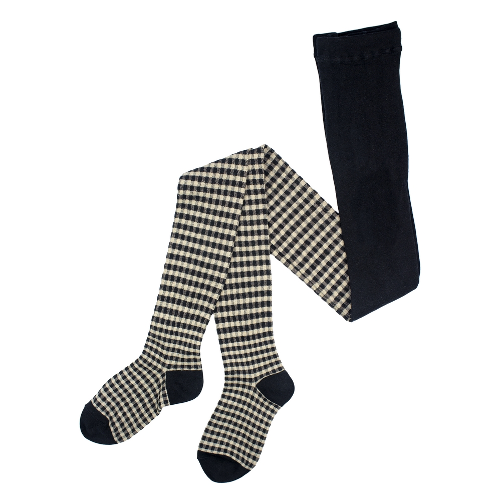 Tights cotton & spandex check black & beige