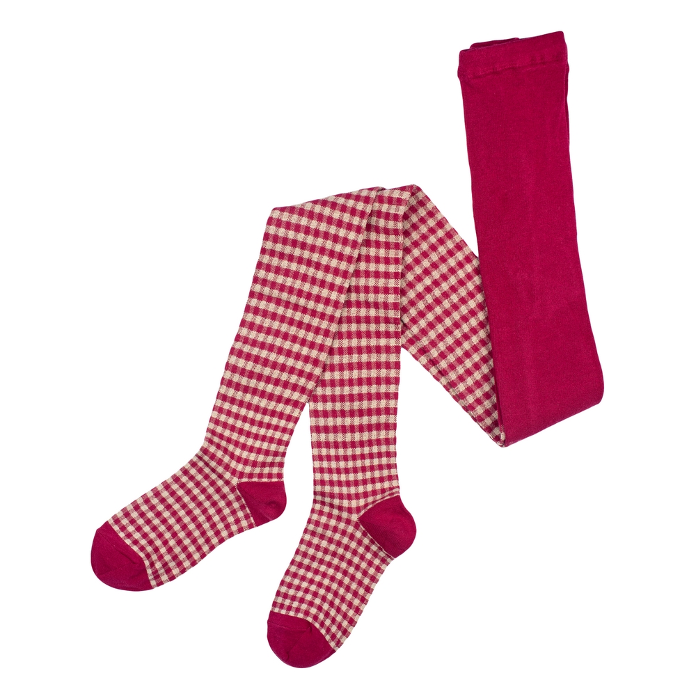 Tights cotton & spandex check red & beige