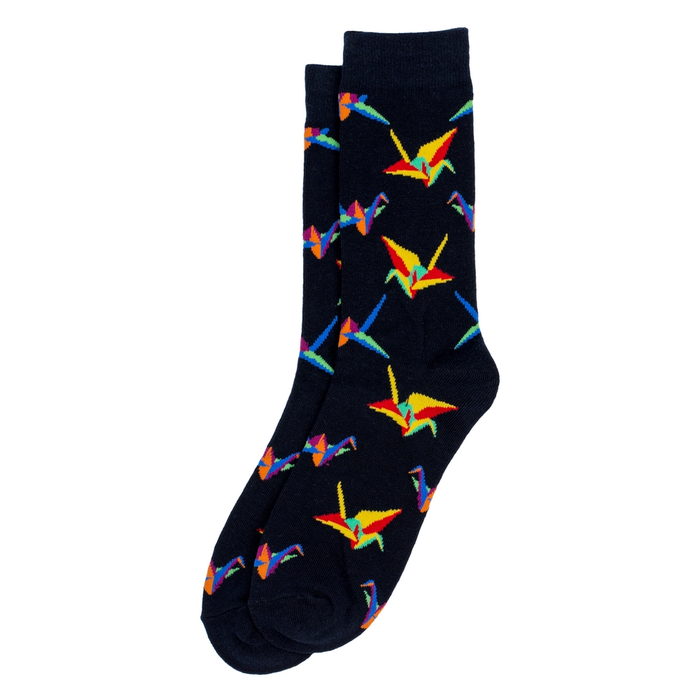 Socks cotton & spandex origami bird in flight black