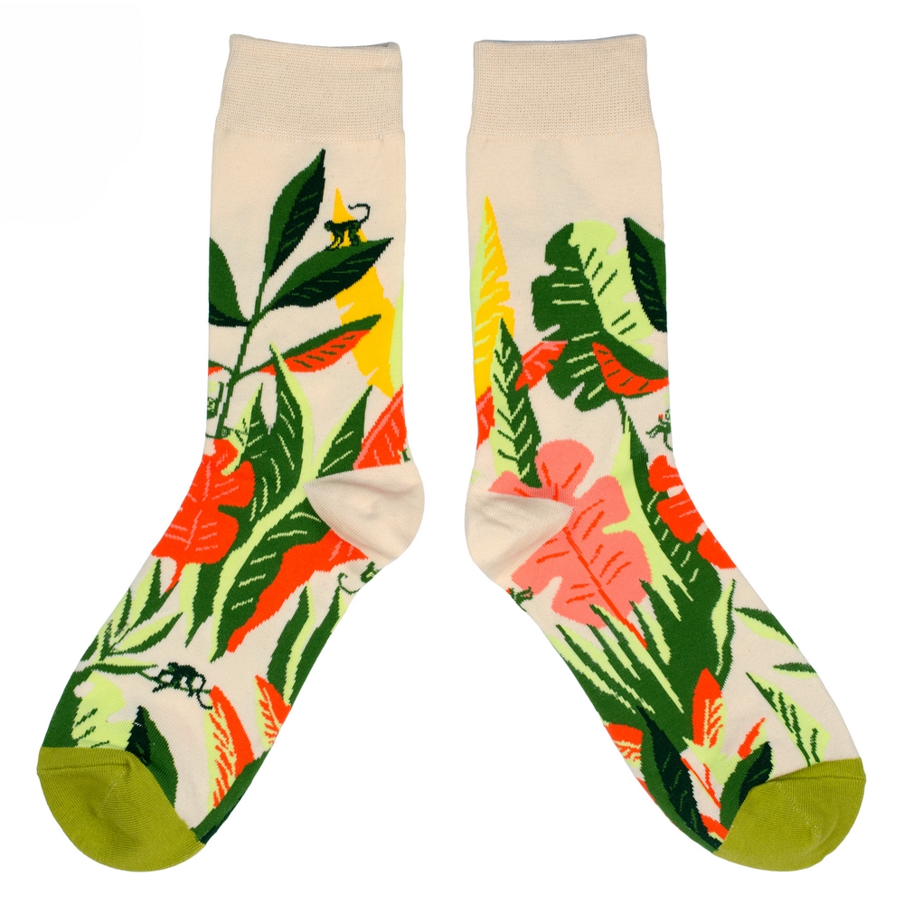 Socks cotton & spandex gents tropical foliage cream