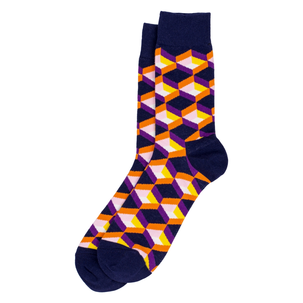 Socks cotton & spandex gents retro optic diamond shape purple
