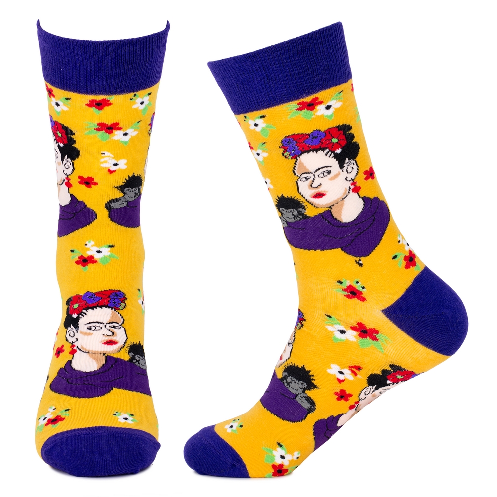 Socks cotton & spandex gents Frida Kahlo yellow - Image 2