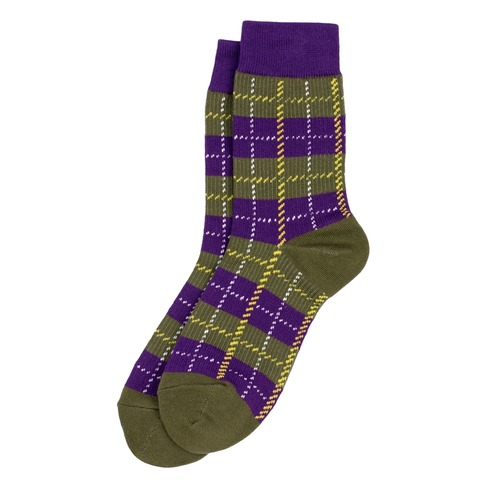 Socks cotton & spandex plaid purple