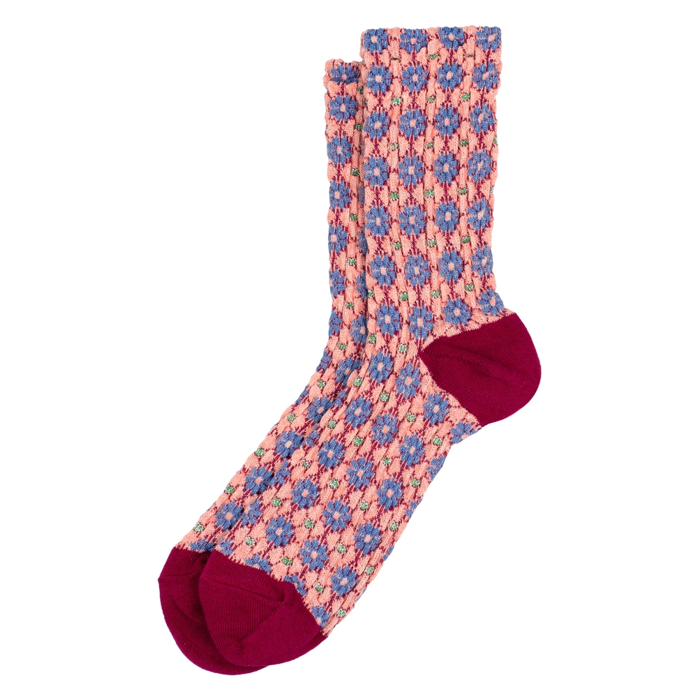 Socks cotton & spandex embossed arts & crafts flora red