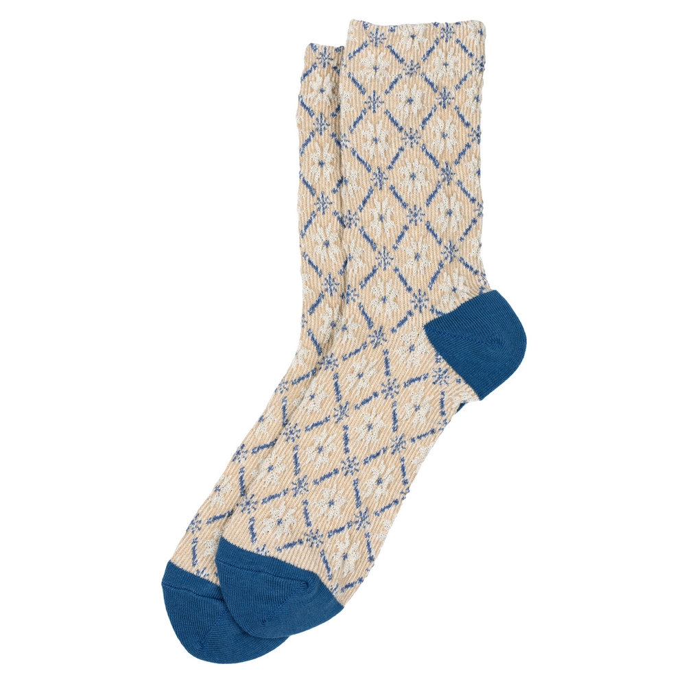 Socks cotton & spandex embossed arts & crafts motif blue & yellow