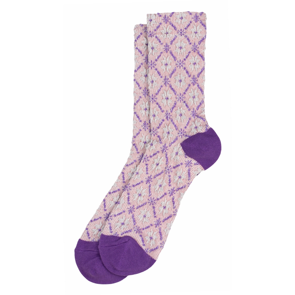 Socks cotton & spandex embossed arts & crafts motif purple & pink