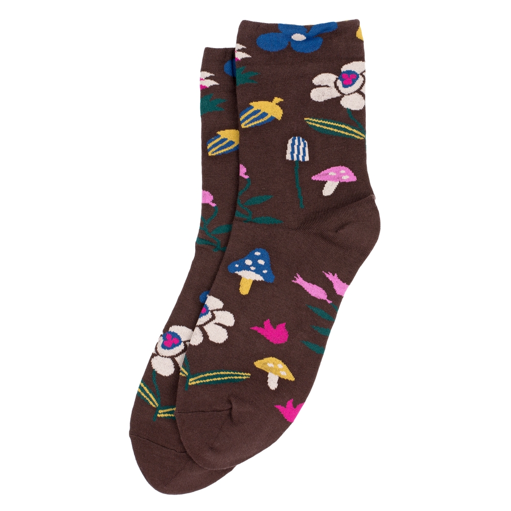 Socks cotton & spandex woodland fauna brown