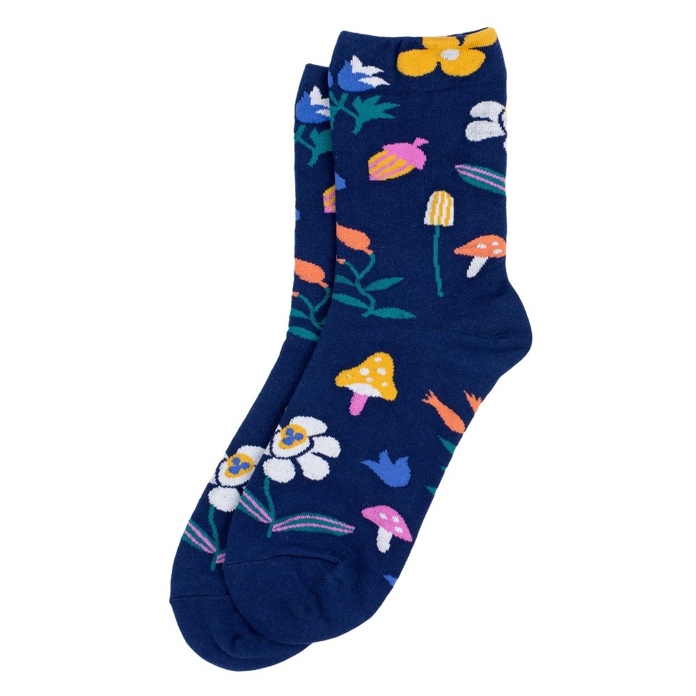 Socks cotton & spandex woodland fauna navy blue