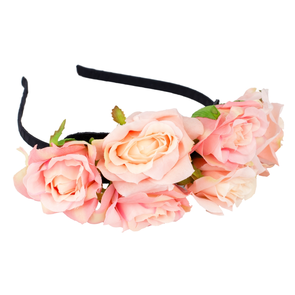 Alice band acrylic & fabric gathered roses pink