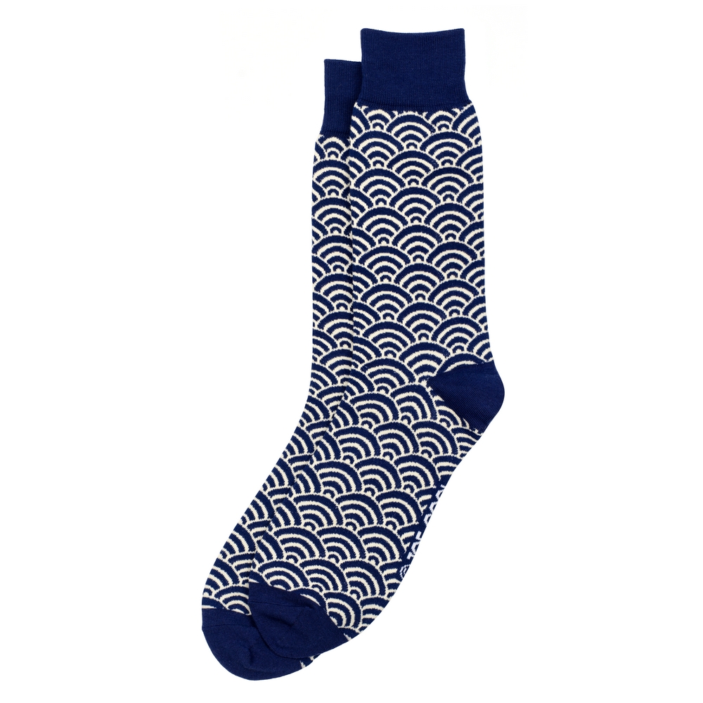 Socks cotton & spandex gents Japanese wave blue