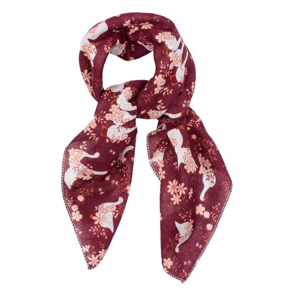 Scarf cotton kerchief mother goose wine red