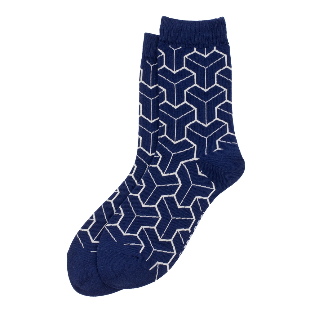 Socks cotton & spandex Japanese box illusion blue