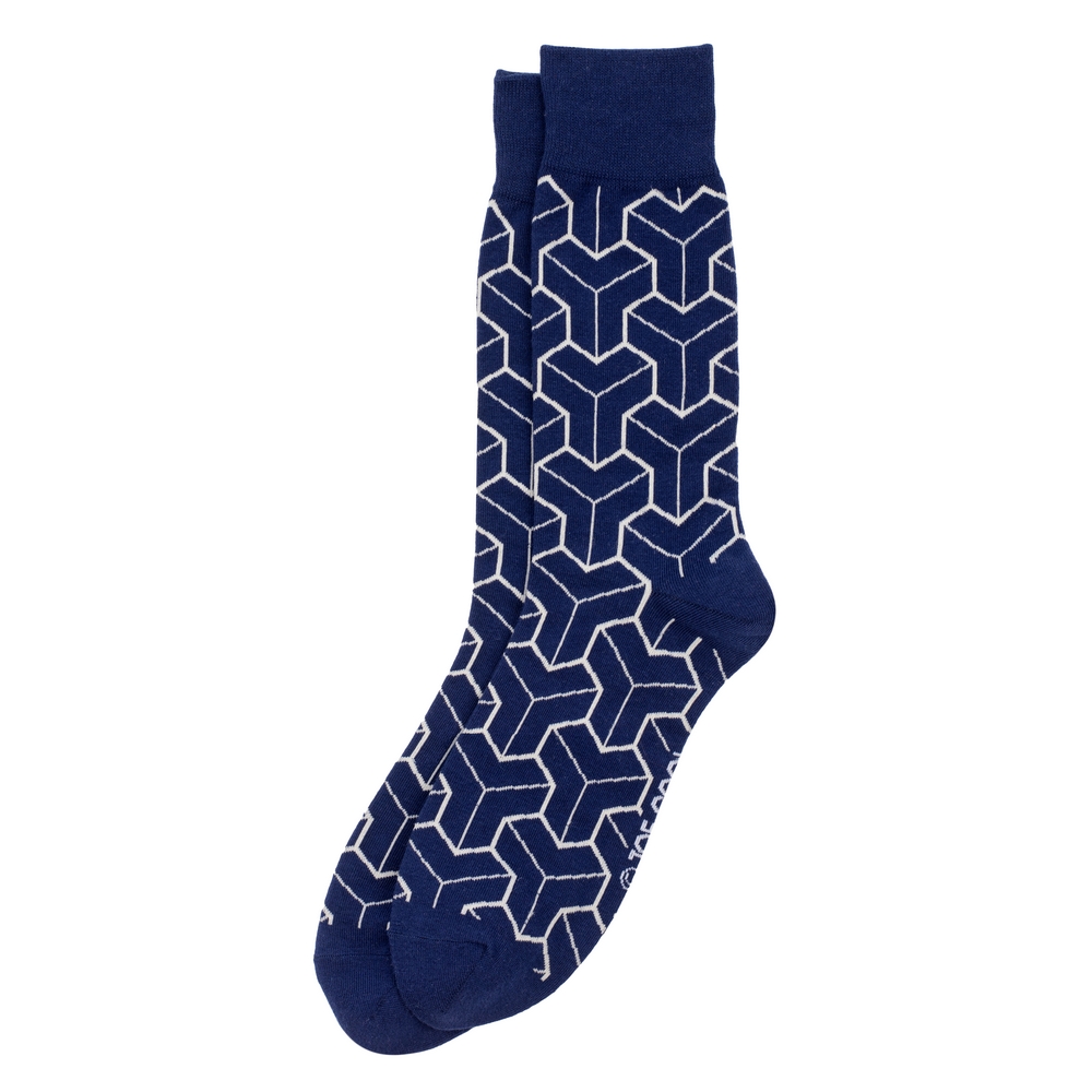 Socks cotton & spandex gents Japanese box illusion blue