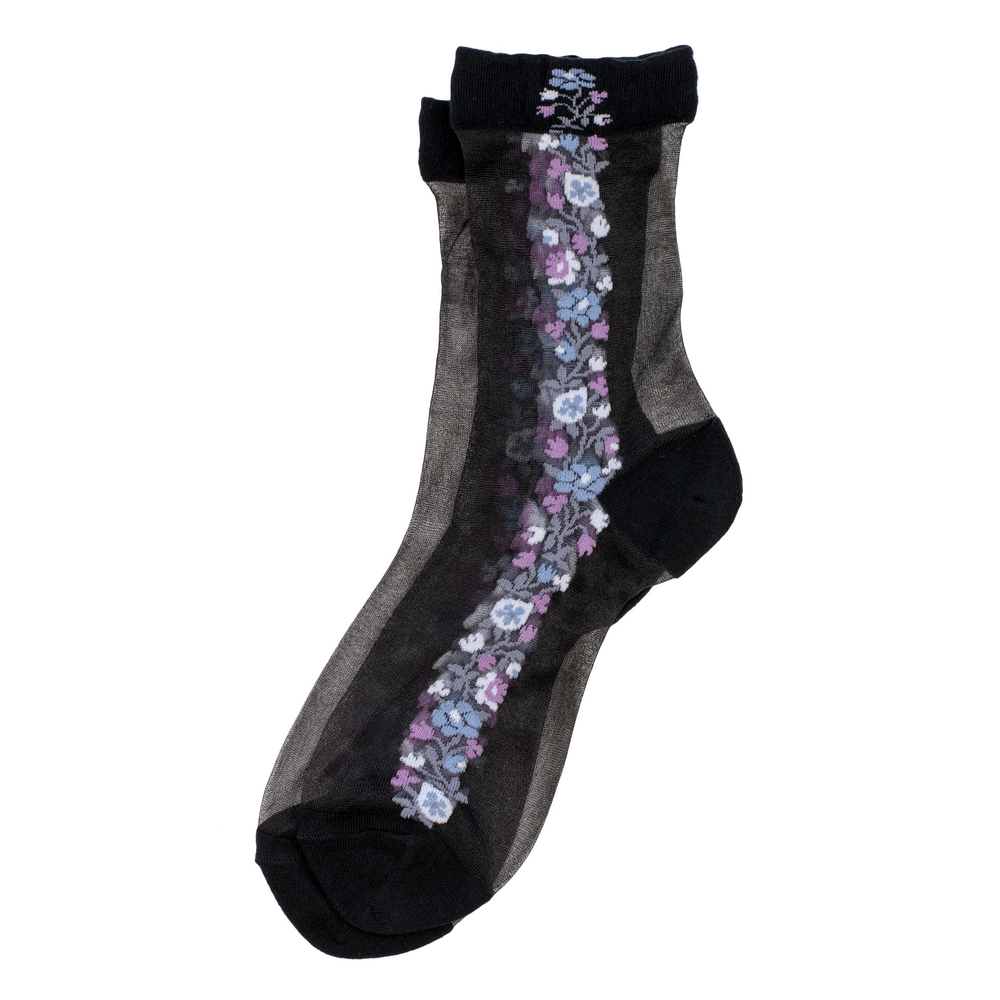 Socks cotton & spandex sheer meadow flower line black