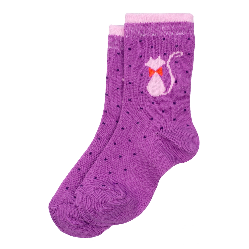 Socks cotton & spandex kids fancy feline age 3-5 purple