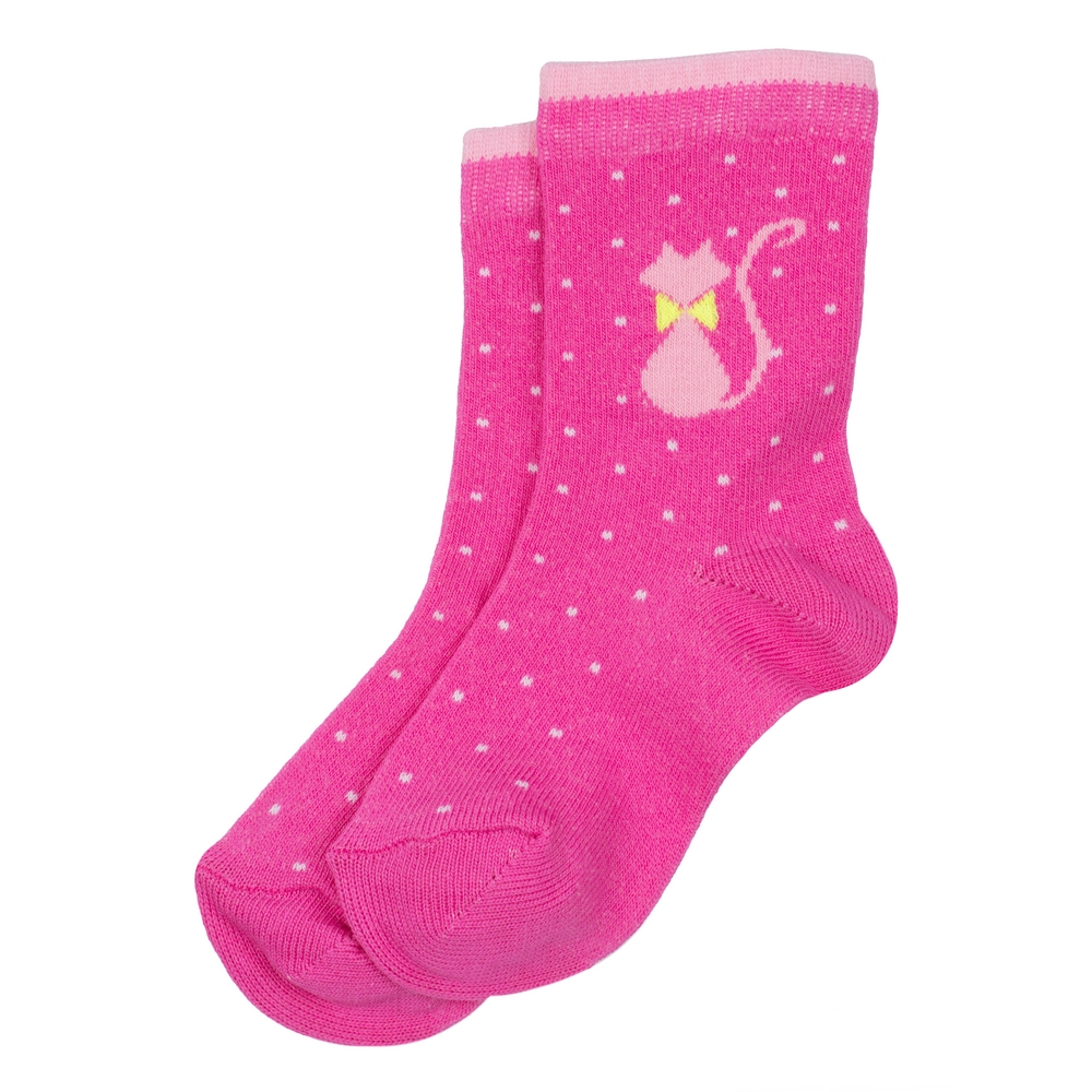 Socks cotton & spandex kids fancy feline age 3-5 pink