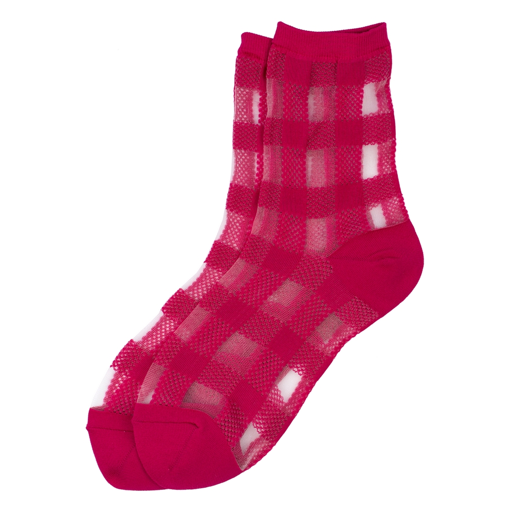 Socks sheer fresh check red