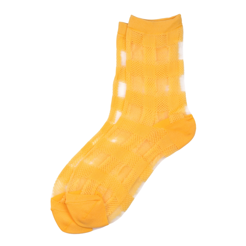 Socks sheer fresh check yellow