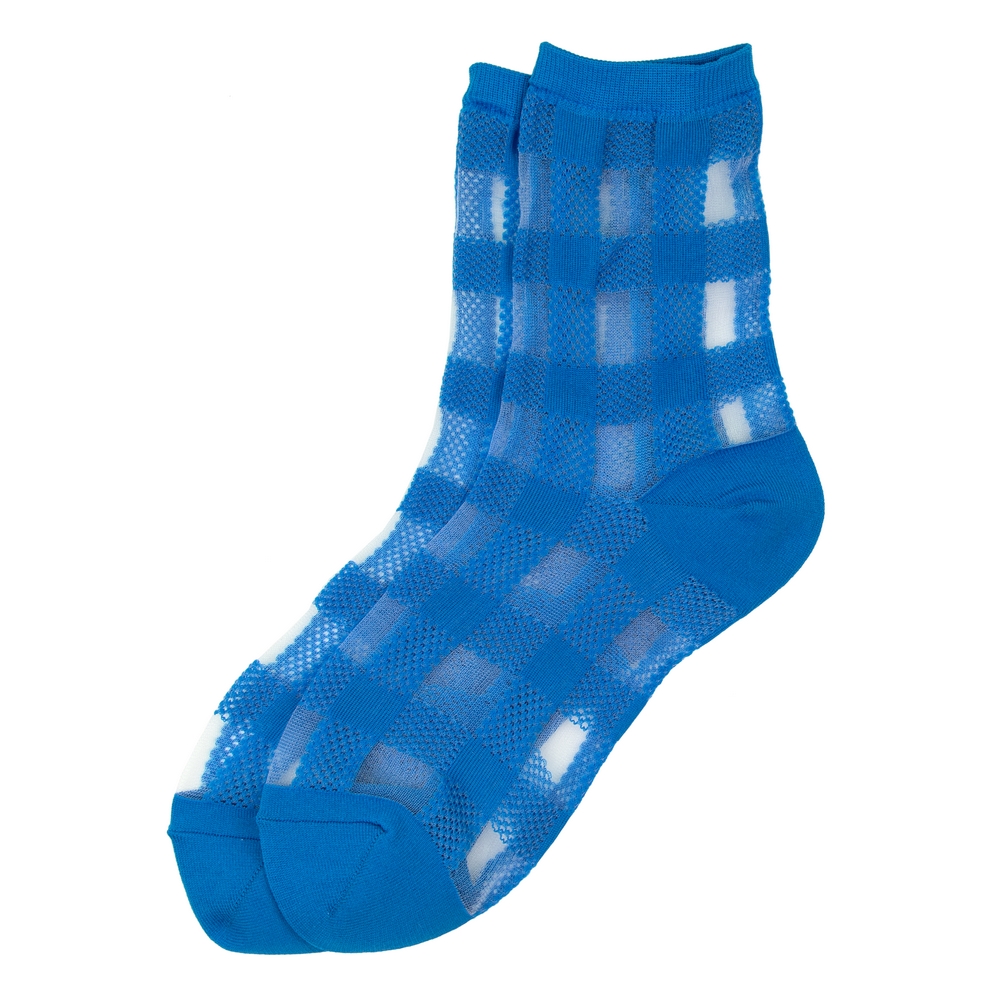 Socks sheer fresh check blue