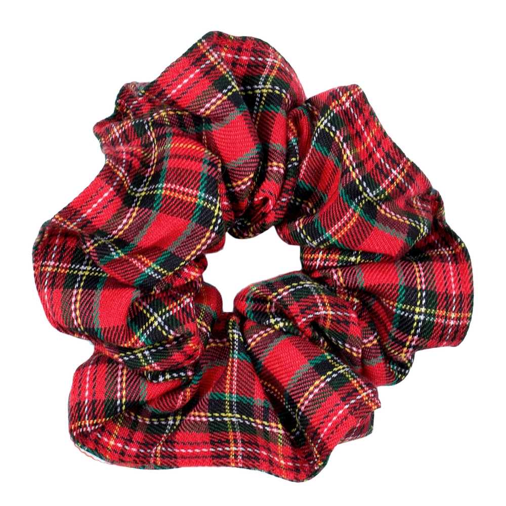 Hairwear cotton tartan scrunchie red