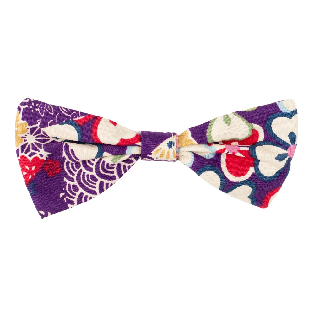 Hairwear cotton kimono print bow clip purple